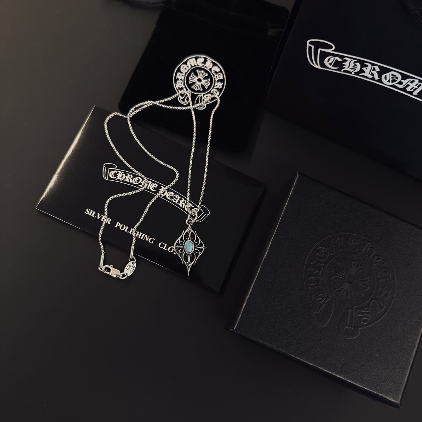 Chrome Hearts Chromeharts Silver Filigree Pendant with Blue Stone